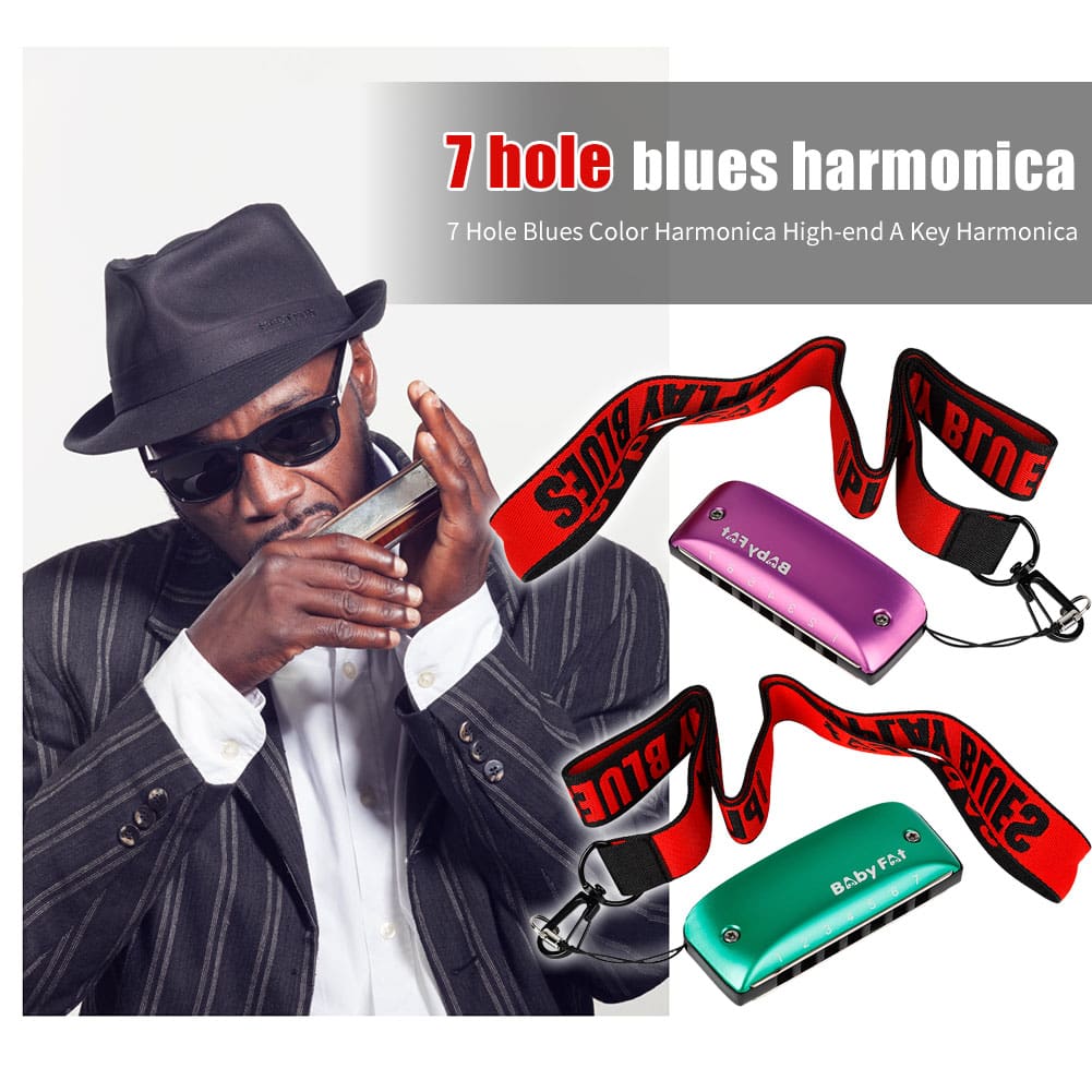 Baby Fat 7 Holes Blues Harmonicas A B C D F G Key Blues Jazz Rock Folk Music Musical Instrument 4