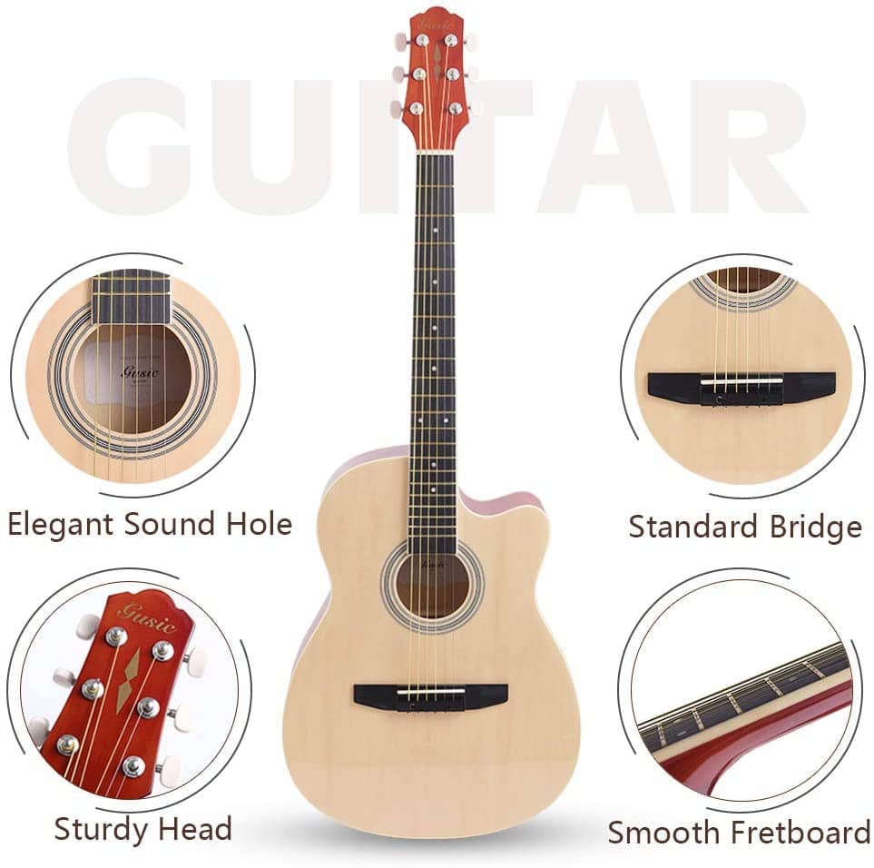 Acoustic Guitar Beginner Kid Guitar 38 Inch Steel Strings Guitar Starter Bundle Cutaway with Gig Bag Clip Tuner Strap 2 Picks and Wipe for Student Child Adult Learn to Play 21