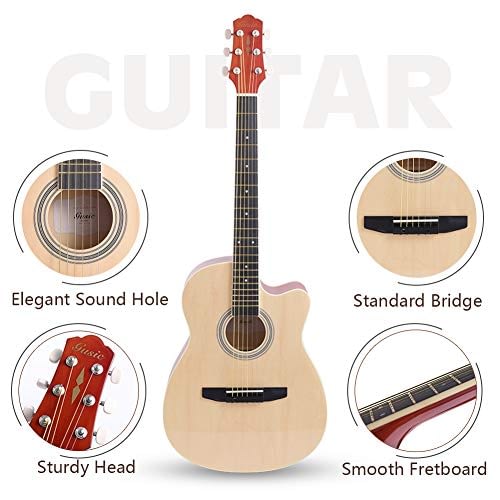 Acoustic Guitar Beginner Kid Guitar 38 Inch Steel Strings Guitar Starter Bundle Cutaway with Gig Bag Clip Tuner Strap 2 Picks and Wipe for Student Child Adult Learn to Play 7