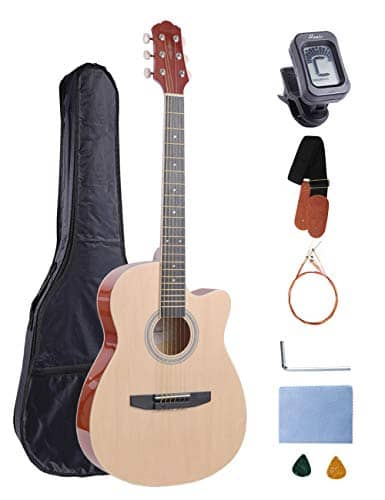 Acoustic Guitar Beginner Kid Guitar 38 Inch Steel Strings Guitar Starter Bundle Cutaway with Gig Bag Clip Tuner Strap 2 Picks and Wipe for Student Child Adult Learn to Play 1