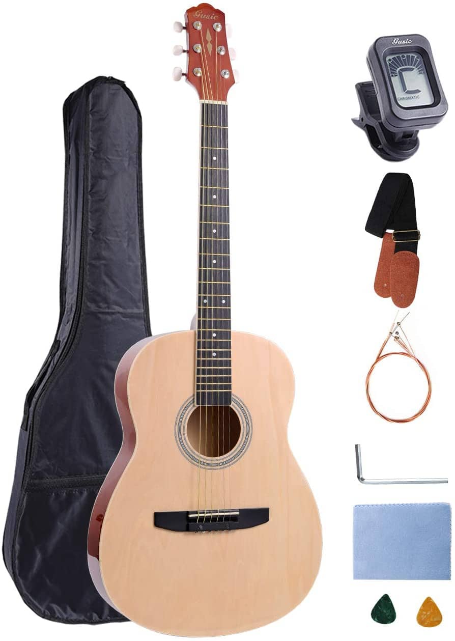 Acoustic Guitar Beginner Kid Guitar 38 Inch Steel Strings Guitar Starter Bundle Cutaway with Gig Bag Clip Tuner Strap 2 Picks and Wipe for Student Child Adult Learn to Play 9