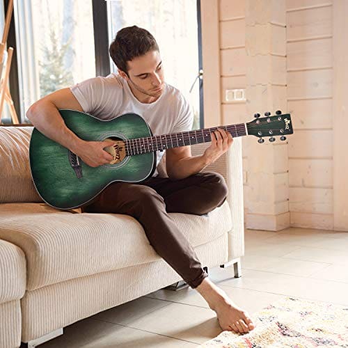 WINZZ 3/4 Dreadnought Acoustic Guitar Bundle with Online Lessons, Bag, Metronome Tuner, Wall-mounted Hanger, Strap, Picks & Cleaning Cloth,36 Inches Right Handed, Dark Hunter Green 2
