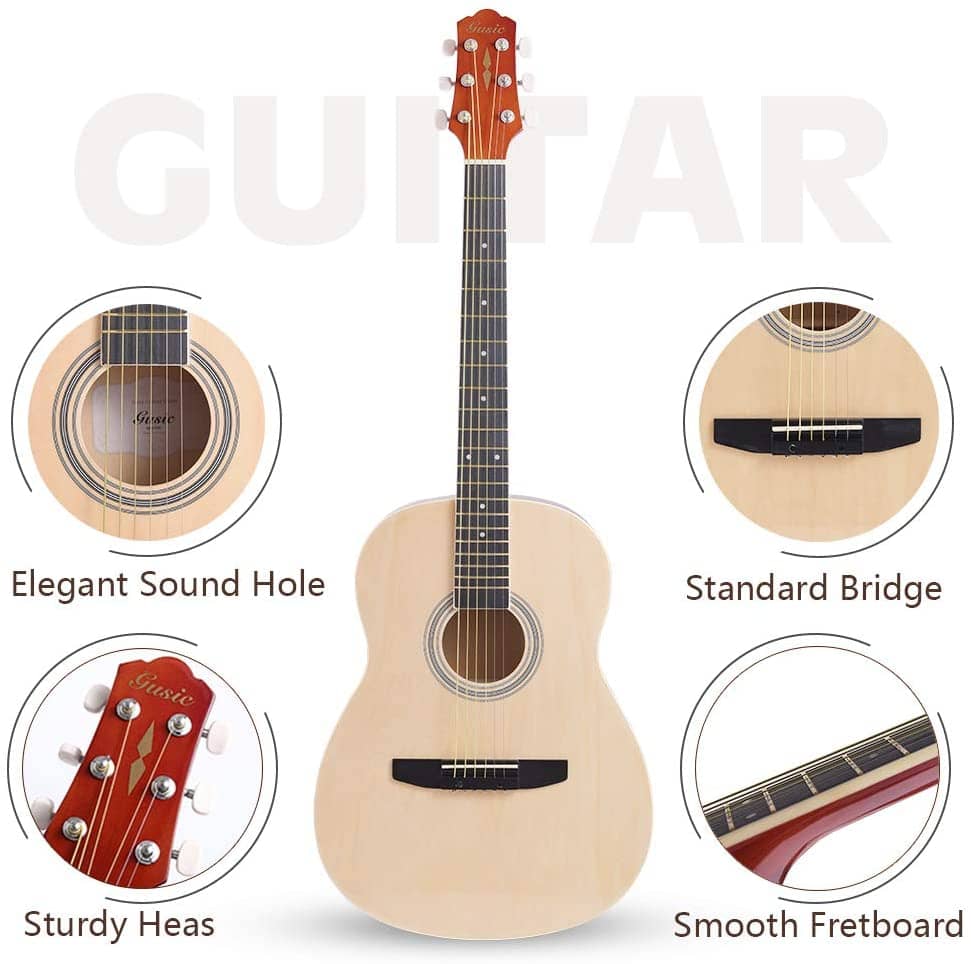Acoustic Guitar Beginner Kid Guitar 38 Inch Steel Strings Guitar Starter Bundle Cutaway with Gig Bag Clip Tuner Strap 2 Picks and Wipe for Student Child Adult Learn to Play 15