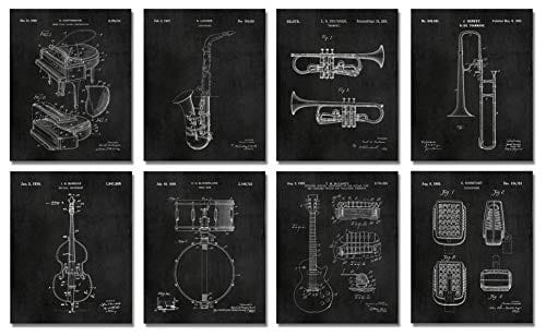 Jazz Instruments Patent Wall Art Prints Set of 8(8×10) Gifts for Musicians Music Studio Decoration UNFRAMED 1