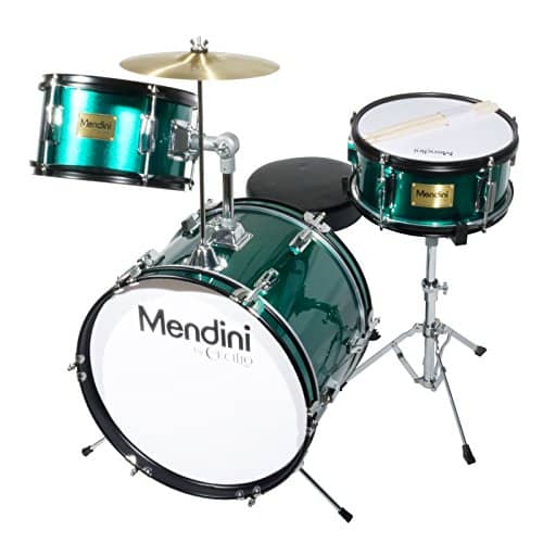 Mendini by Cecilio 16 inch 3-Piece Kids/Junior Drum Set with Adjustable Throne, Cymbal, Pedal & Drumsticks, Metallic Green, MJDS-3-GN – Green Metallic 1