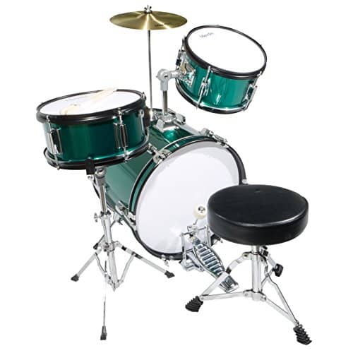 Mendini by Cecilio 16 inch 3-Piece Kids/Junior Drum Set with Adjustable Throne, Cymbal, Pedal & Drumsticks, Metallic Green, MJDS-3-GN 2