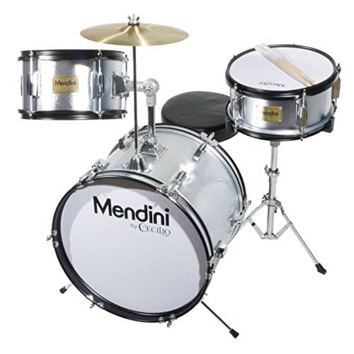 Mendini by Cecilio 16 inch 3-Piece Kids/Junior Drum Set with Adjustable Throne, Cymbal, Pedal & Drumsticks, Metallic Green, MJDS-3-GN – Silver 41