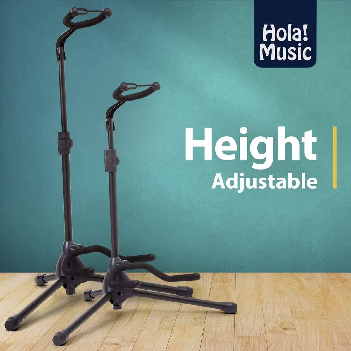 Universal Guitar Stand by Hola! Music – Fits Acoustic, Classical, Electric, Bass Guitars, Mandolins, Banjos, Ukuleles and Other Stringed Instruments – Black 10