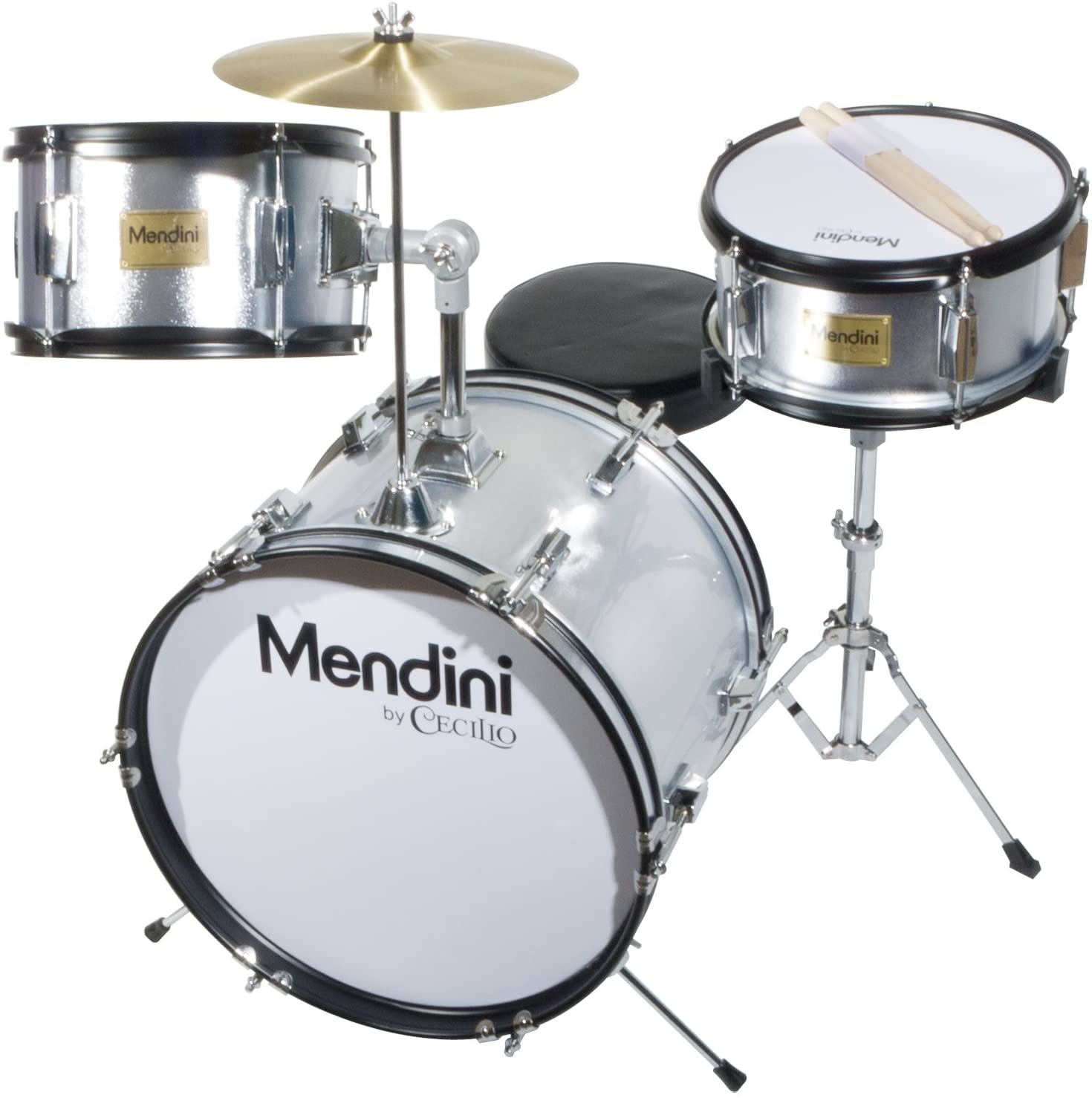 Mendini by Cecilio 16 inch 3-Piece Kids/Junior Drum Set with Adjustable Throne, Cymbal, Pedal & Drumsticks, Metallic Green, MJDS-3-GN 14