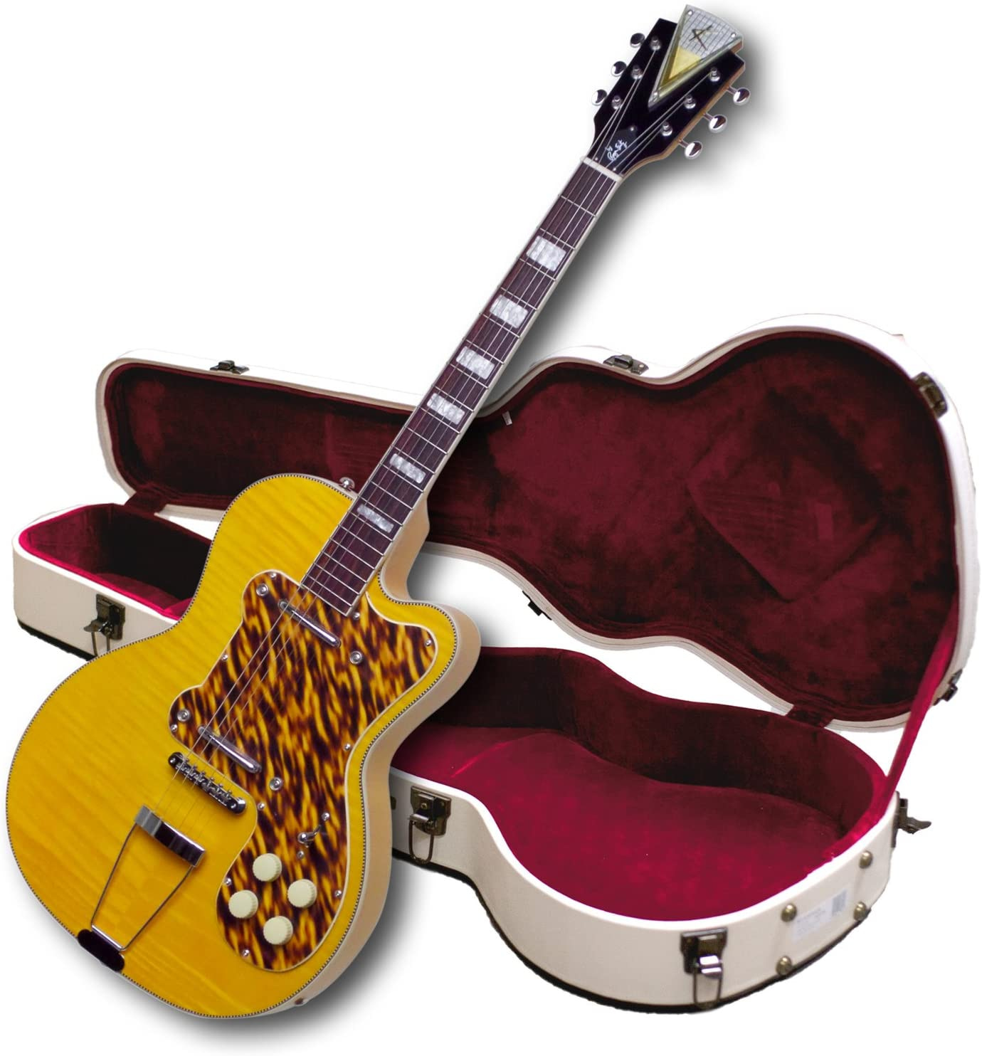 Kay Vintage Reissue Jazz II Tri-Chambered Semi Hollowbody Ice Tea Sunburst With Case, Right, K775VS, Guitars 5