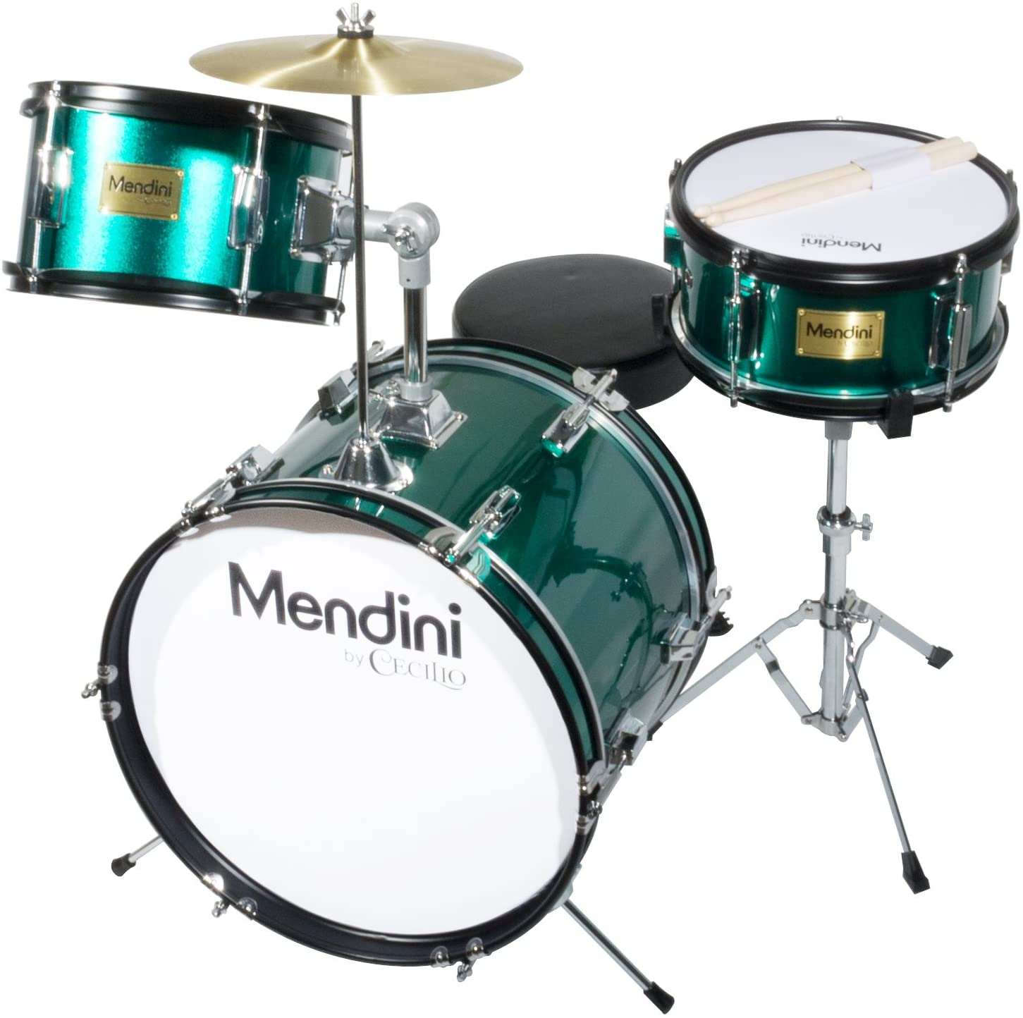 Mendini by Cecilio 16 inch 3-Piece Kids/Junior Drum Set with Adjustable Throne, Cymbal, Pedal & Drumsticks, Metallic Green, MJDS-3-GN 29