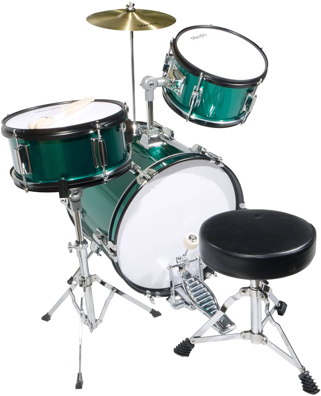Mendini by Cecilio 16 inch 3-Piece Kids/Junior Drum Set with Adjustable Throne, Cymbal, Pedal & Drumsticks, Metallic Green, MJDS-3-GN 30