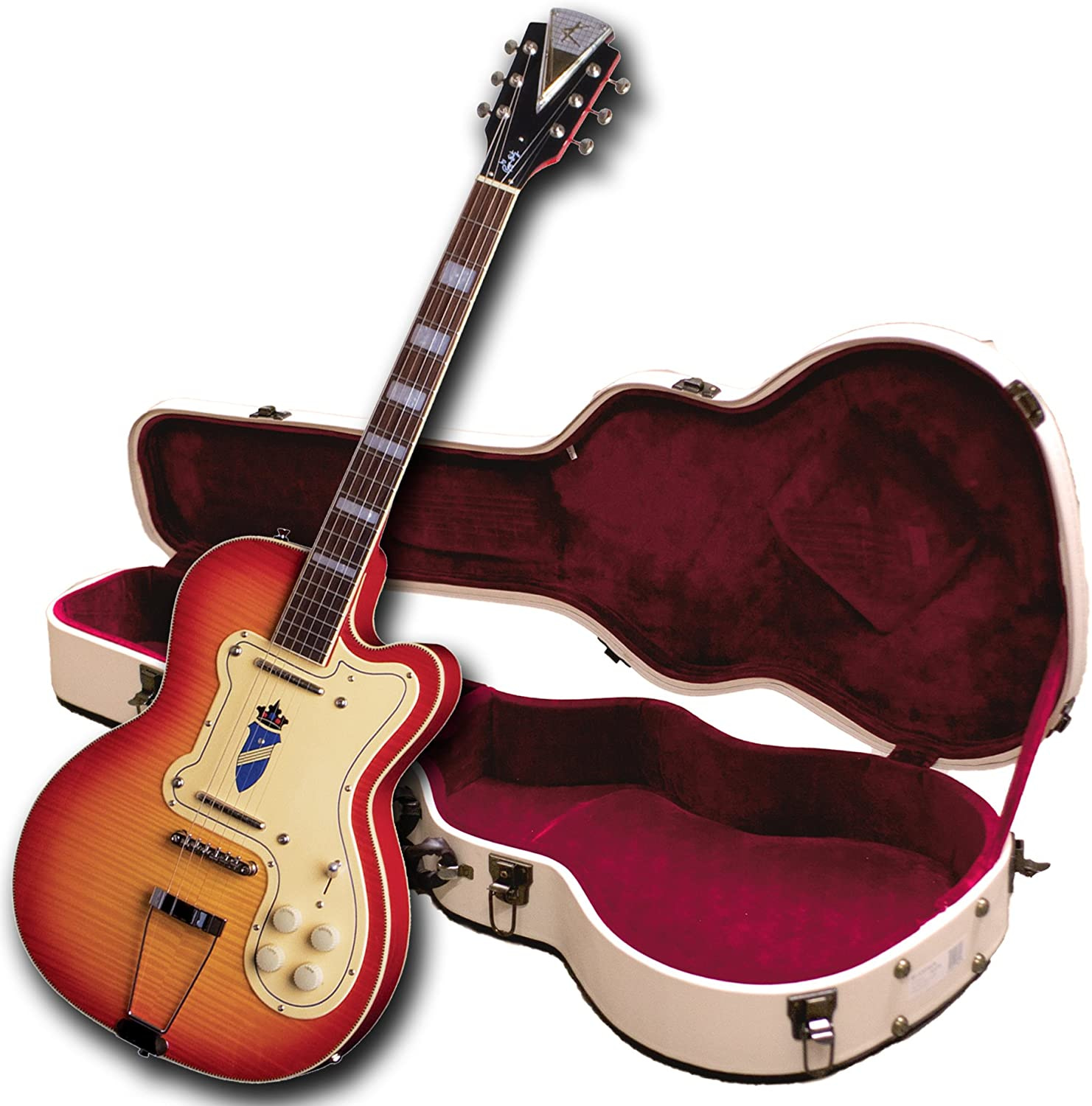 Kay Vintage Reissue Jazz II Tri-Chambered Semi Hollowbody Ice Tea Sunburst With Case, Right, K775VS, Guitars 32