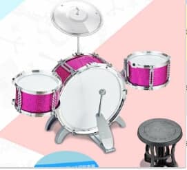 Children Kids Jazz Drum Set Kit Musical Educational Instrument Toy 3/5/6 Drums + 1 Cymbal with Small Stool Drum Sticks for Kids|Drum – 3 drums red 12