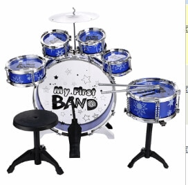 Children Kids Jazz Drum Set Kit Musical Educational Instrument Toy 3/5/6 Drums + 1 Cymbal with Small Stool Drum Sticks for Kids|Drum – 6 drums blue 10