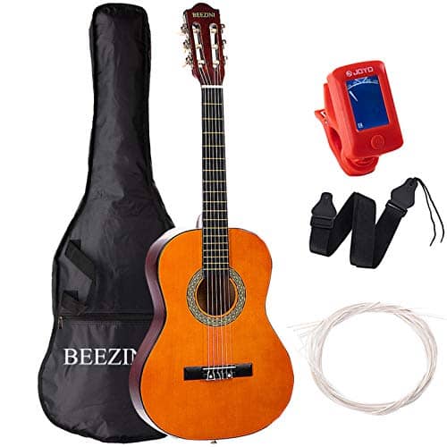 Classical Guitar Acoustic 3/4 Size 36 inch Guitar 6 Nylon Strings Guitar for Beginners Junior Kids Starter Kits with Waterproof Bag Guitar Clip Tuner Strap Extra Strings 1