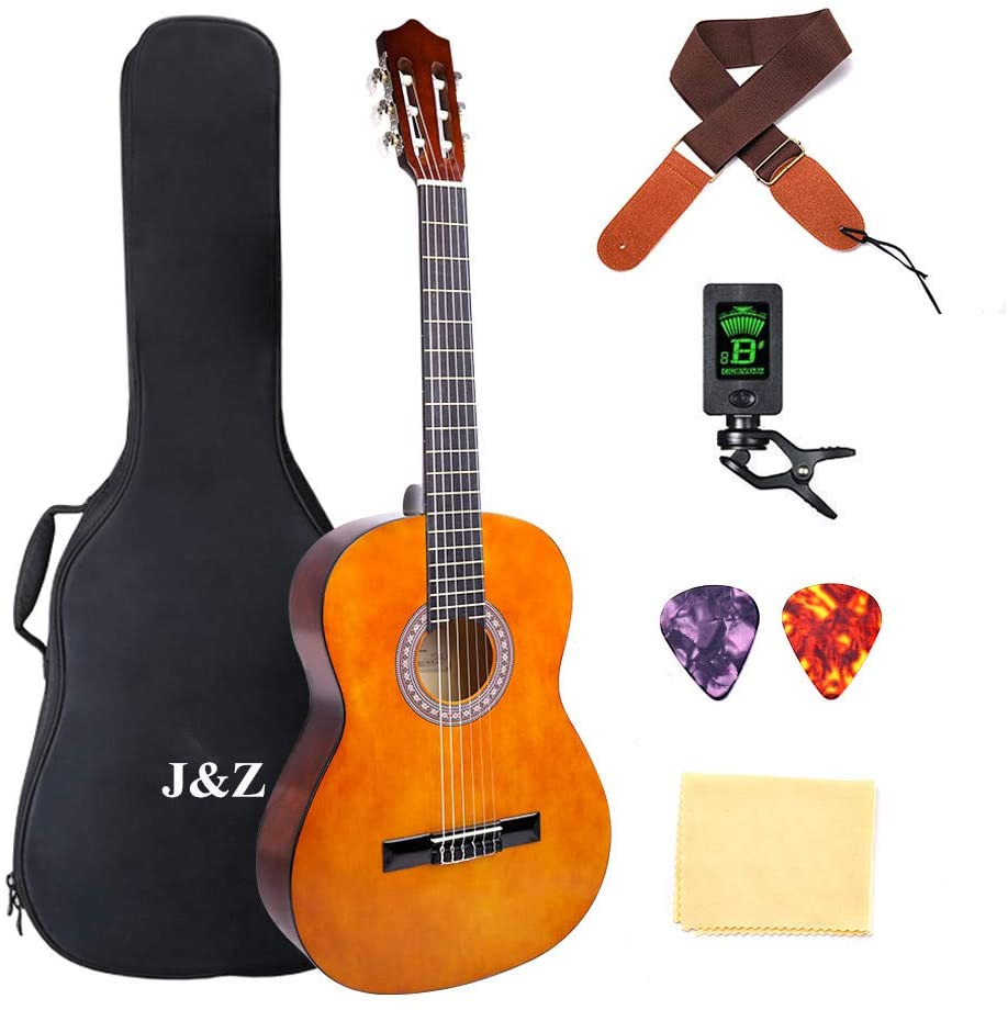 Beginner Guitar Acoustic Classical Guitar 3/4 Junior Size 36 inch Kids Child Student Guitar 6 Nylon Strings Guitar Starter Kits with Waterproof Bag Guitar Clip Tuner Strap Picks Wipe 19